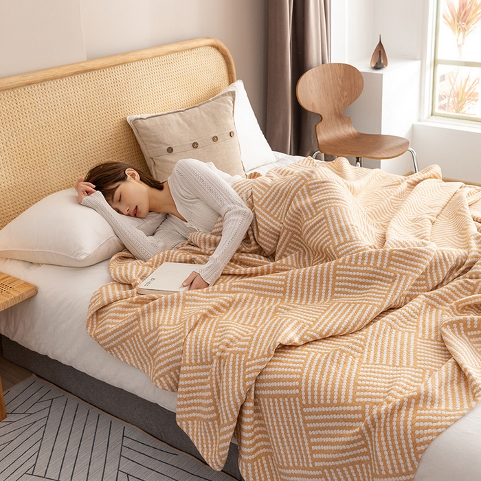 91家纺网 家纺一手货源 找家纺 朴尔家纺-毛巾被 2026春夏新款塞尚风格全棉纯棉水洗棉三层纱布毛巾被夏凉被空调被-经典款常年备货 慕斯-黄