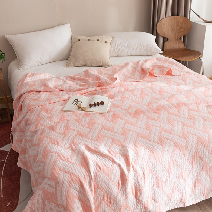 91家纺网 家纺一手货源 找家纺 朴尔家纺-毛巾被 2026春夏新款塞尚风格全棉纯棉水洗棉三层纱布毛巾被夏凉被空调被-经典款常年备货 格里尼-粉