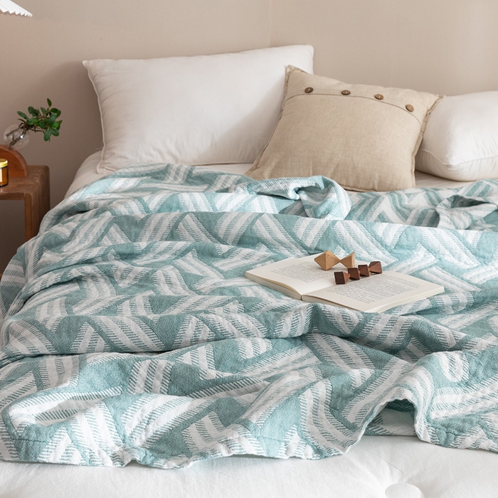 91家纺网 家纺一手货源 找家纺 朴尔家纺-毛巾被 2026春夏新款塞尚风格全棉纯棉水洗棉三层纱布毛巾被夏凉被空调被-经典款常年备货 格里尼-绿