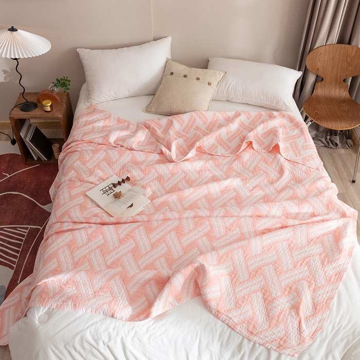 91家纺网 家纺一手货源 找家纺 朴尔家纺-毛巾被 2026春夏新款塞尚风格全棉纯棉水洗棉三层纱布毛巾被夏凉被空调被-经典款常年备货 格里尼-粉