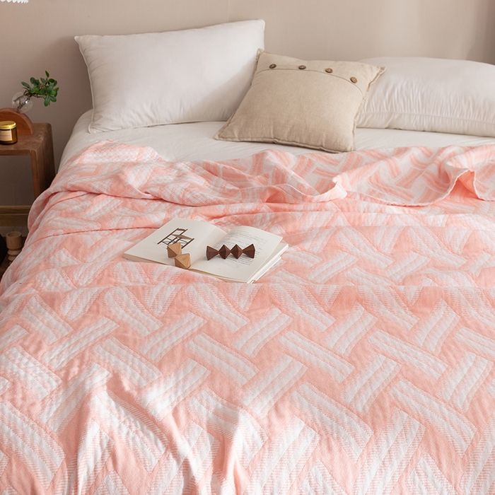 91家纺网 家纺一手货源 找家纺 朴尔家纺-毛巾被 2026春夏新款塞尚风格全棉纯棉水洗棉三层纱布毛巾被夏凉被空调被-经典款常年备货 格里尼-粉