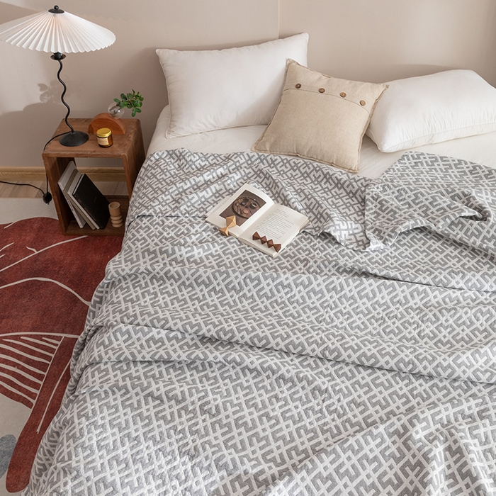 91家纺网 家纺一手货源 找家纺 朴尔家纺-毛巾被 2026春夏新款塞尚风格全棉纯棉水洗棉三层纱布毛巾被夏凉被空调被-经典款常年备货 格林-灰