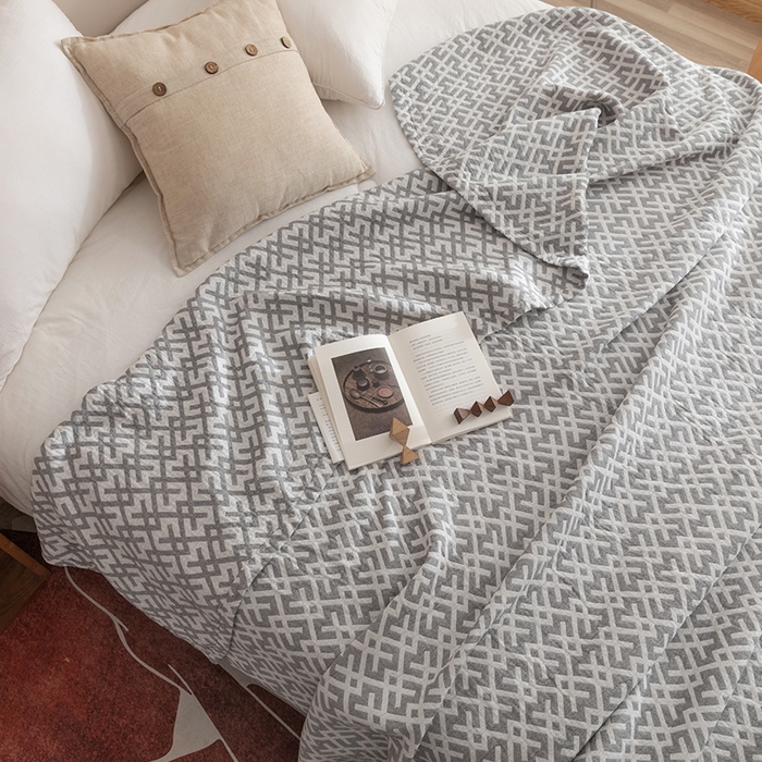 91家纺网 家纺一手货源 找家纺 朴尔家纺-毛巾被 2026春夏新款塞尚风格全棉纯棉水洗棉三层纱布毛巾被夏凉被空调被-经典款常年备货 格林-灰