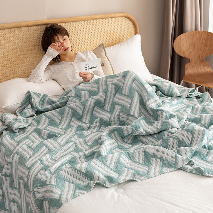 91家纺网 家纺一手货源 找家纺 朴尔家纺-毛巾被 2026春夏新款塞尚风格全棉纯棉水洗棉三层纱布毛巾被夏凉被空调被-经典款常年备货 格里尼-绿