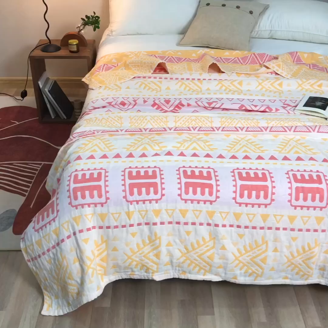 91家纺网 家纺一手货源 找家纺 朴尔家纺-毛巾被 2026春夏新款塞尚风格全棉纯棉水洗棉三层纱布毛巾被夏凉被空调被-经典款常年备货 西雅图-粉