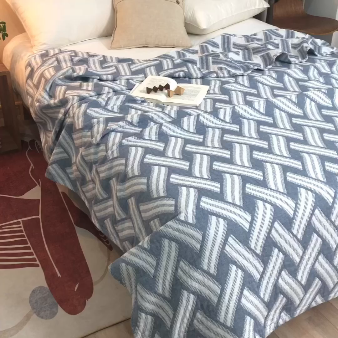 91家纺网 家纺一手货源 找家纺 朴尔家纺-毛巾被 2026春夏新款塞尚风格全棉纯棉水洗棉三层纱布毛巾被夏凉被空调被-经典款常年备货 格里尼-灰