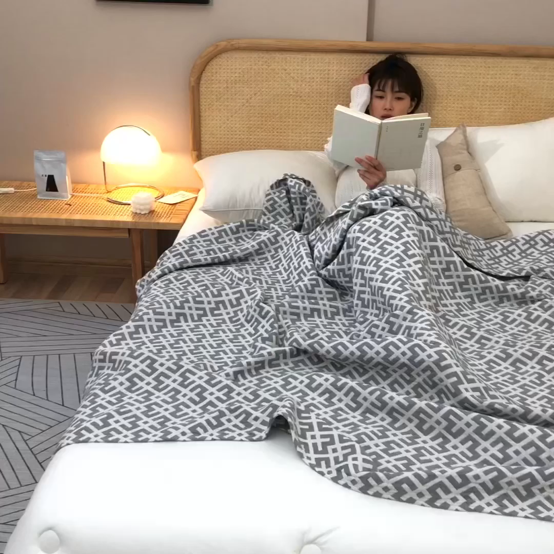 91家纺网 家纺一手货源 找家纺 朴尔家纺-毛巾被 2026春夏新款塞尚风格全棉纯棉水洗棉三层纱布毛巾被夏凉被空调被-经典款常年备货 格林-灰