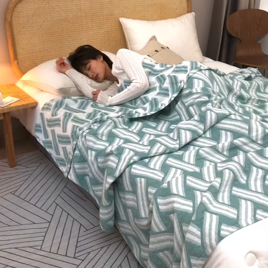 91家纺网 家纺一手货源 找家纺 朴尔家纺-毛巾被 2026春夏新款塞尚风格全棉纯棉水洗棉三层纱布毛巾被夏凉被空调被-经典款常年备货 格里尼-绿