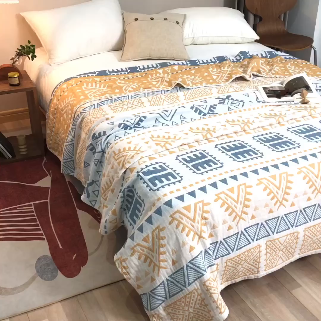 91家纺网 家纺一手货源 找家纺 朴尔家纺-毛巾被 2026春夏新款塞尚风格全棉纯棉水洗棉三层纱布毛巾被夏凉被空调被-经典款常年备货 西雅图-兰