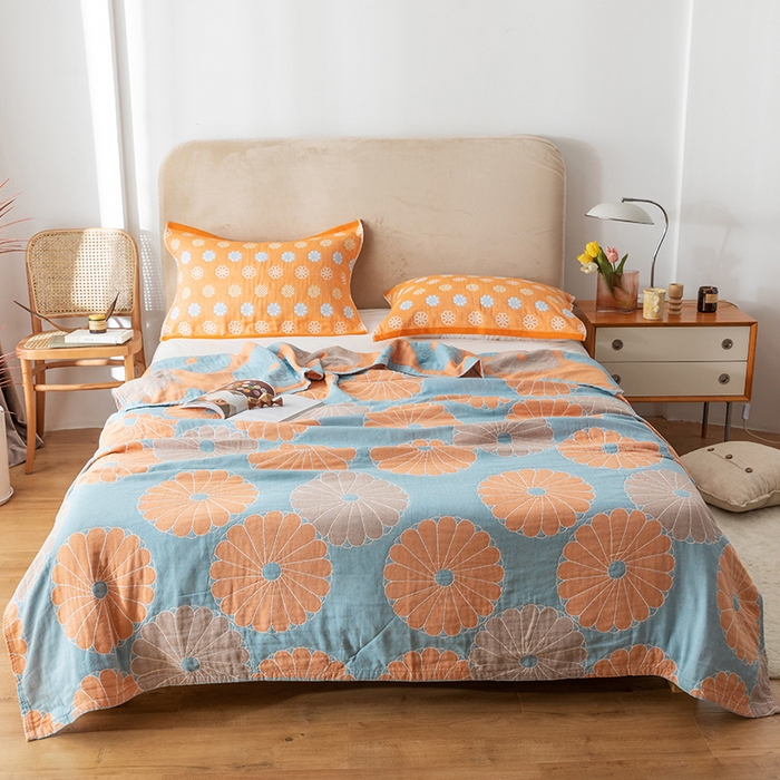 91家纺网 家纺一手货源 找家纺 朴尔家纺-毛巾被 2026春夏新款四层韩版碎花风全棉纯棉纱布毛巾被夏被夏凉被空调被-经典款常年备货 橘子物语-兰