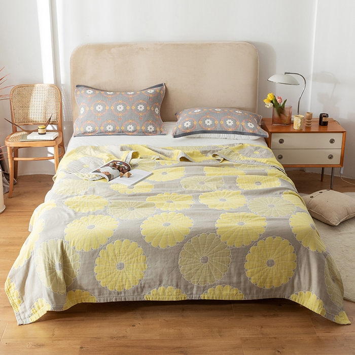 91家纺网 家纺一手货源 找家纺 朴尔家纺-毛巾被 2026春夏新款四层韩版碎花风全棉纯棉纱布毛巾被夏被夏凉被空调被-经典款常年备货 橘子物语-浅灰