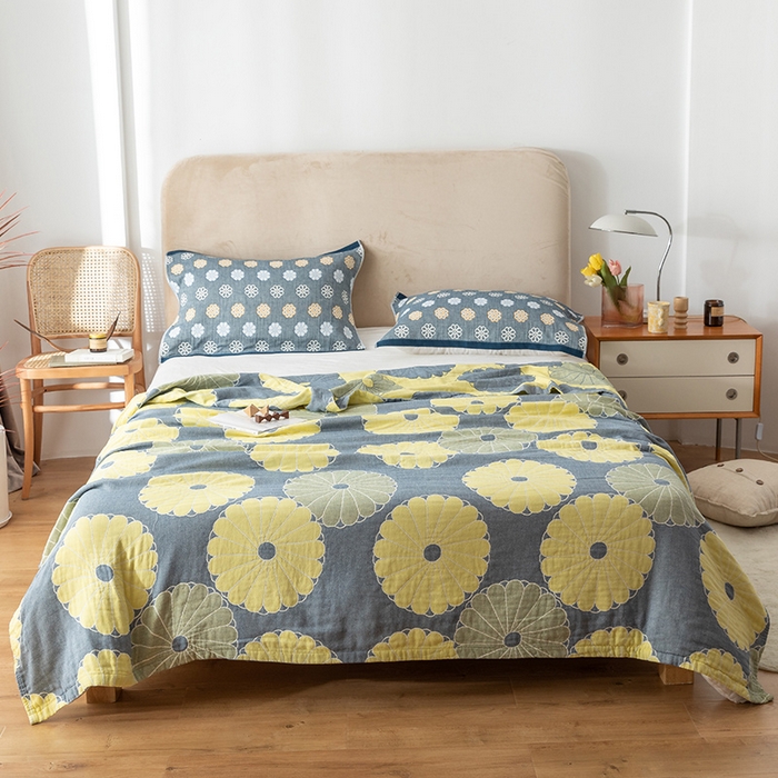 朴尔家纺-毛巾被 2026春夏新款四层韩版碎花风全棉纯棉纱布毛巾被夏被夏凉被空调被-经典款常年备货 橘子物语-深灰