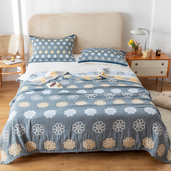 朴尔家纺-毛巾被 2026春夏新款四层韩版碎花风全棉纯棉纱布毛巾被夏被夏凉被空调被-经典款常年备货 曼陀罗-灰