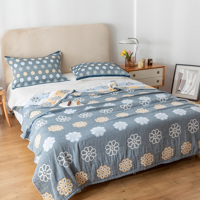 91家纺网 家纺一手货源 找家纺 朴尔家纺-毛巾被 2026春夏新款四层韩版碎花风全棉纯棉纱布毛巾被夏被夏凉被空调被-经典款常年备货 曼陀罗-灰