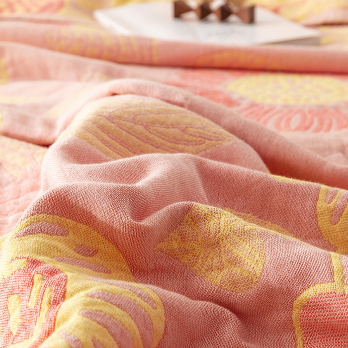 91家纺网 家纺一手货源 找家纺 朴尔家纺-毛巾被 2026春夏新款四层韩版碎花风全棉纯棉纱布毛巾被夏被夏凉被空调被-经典款常年备货 向日花开-粉