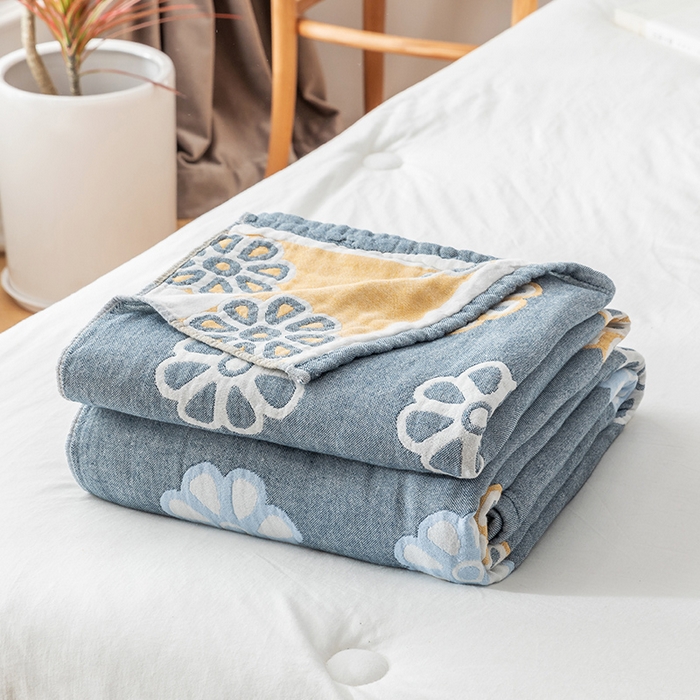 91家纺网 家纺一手货源 找家纺 朴尔家纺-毛巾被 2026春夏新款四层韩版碎花风全棉纯棉纱布毛巾被夏被夏凉被空调被-经典款常年备货 曼陀罗-灰