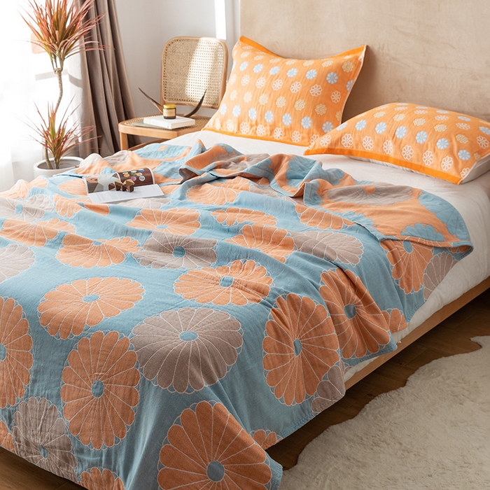 91家纺网 家纺一手货源 找家纺 朴尔家纺-毛巾被 2026春夏新款四层韩版碎花风全棉纯棉纱布毛巾被夏被夏凉被空调被-经典款常年备货 橘子物语-兰