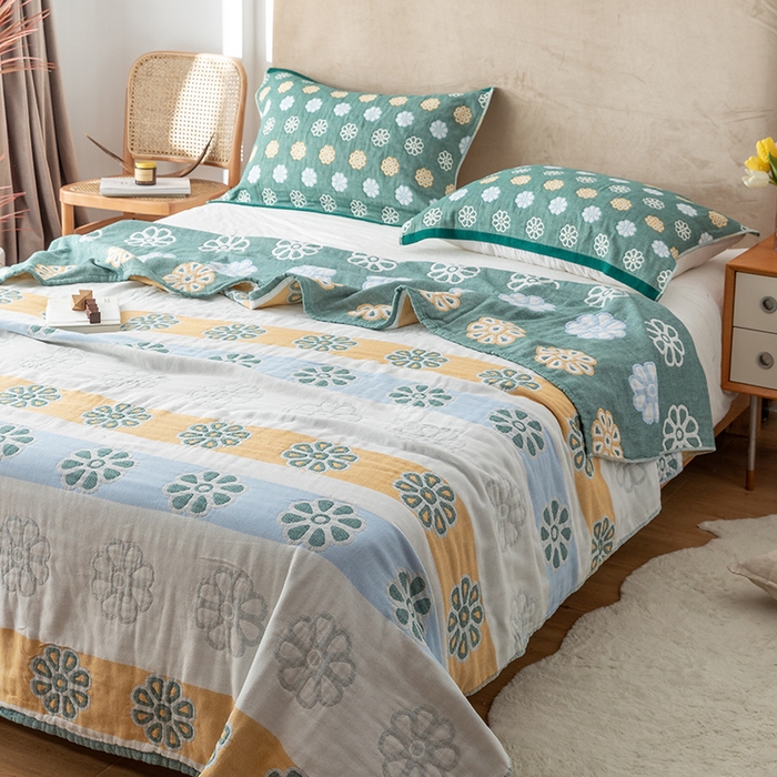 91家纺网 家纺一手货源 找家纺 朴尔家纺-毛巾被 2026春夏新款四层韩版碎花风全棉纯棉纱布毛巾被夏被夏凉被空调被-经典款常年备货 曼陀罗-绿