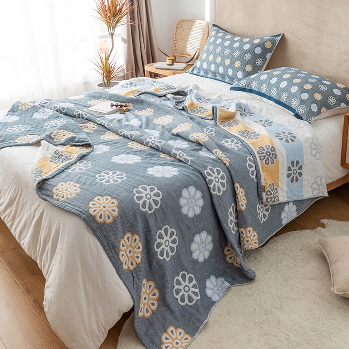 91家纺网 家纺一手货源 找家纺 朴尔家纺-毛巾被 2026春夏新款四层韩版碎花风全棉纯棉纱布毛巾被夏被夏凉被空调被-经典款常年备货 曼陀罗-灰