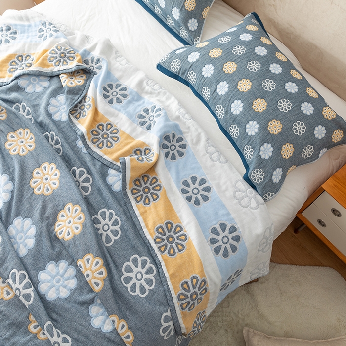 91家纺网 家纺一手货源 找家纺 朴尔家纺-毛巾被 2026春夏新款四层韩版碎花风全棉纯棉纱布毛巾被夏被夏凉被空调被-经典款常年备货 曼陀罗-灰