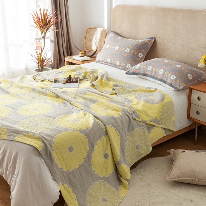 91家纺网 家纺一手货源 找家纺 朴尔家纺-毛巾被 2026春夏新款四层韩版碎花风全棉纯棉纱布毛巾被夏被夏凉被空调被-经典款常年备货 橘子物语-浅灰