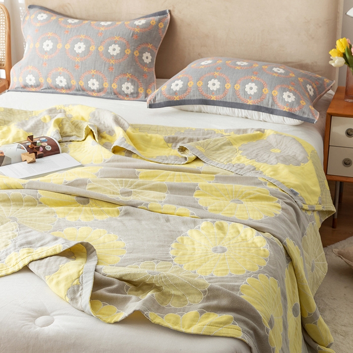 91家纺网 家纺一手货源 找家纺 朴尔家纺-毛巾被 2026春夏新款四层韩版碎花风全棉纯棉纱布毛巾被夏被夏凉被空调被-经典款常年备货 橘子物语-浅灰