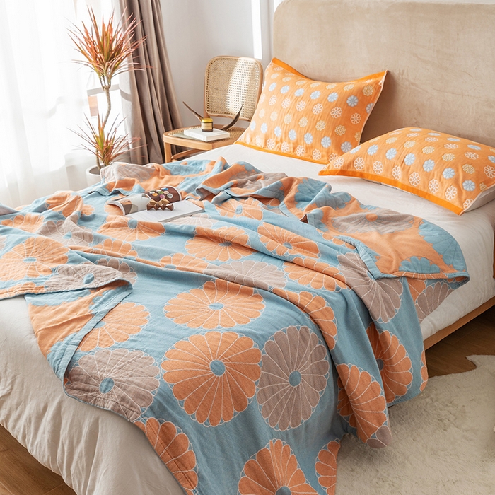 91家纺网 家纺一手货源 找家纺 朴尔家纺-毛巾被 2026春夏新款四层韩版碎花风全棉纯棉纱布毛巾被夏被夏凉被空调被-经典款常年备货 橘子物语-兰