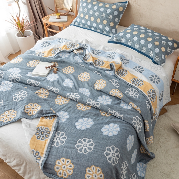 91家纺网 家纺一手货源 找家纺 朴尔家纺-毛巾被 2026春夏新款四层韩版碎花风全棉纯棉纱布毛巾被夏被夏凉被空调被-经典款常年备货 曼陀罗-灰