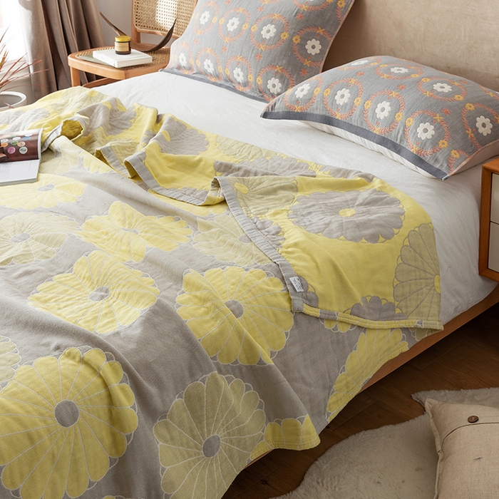 91家纺网 家纺一手货源 找家纺 朴尔家纺-毛巾被 2026春夏新款四层韩版碎花风全棉纯棉纱布毛巾被夏被夏凉被空调被-经典款常年备货 橘子物语-浅灰