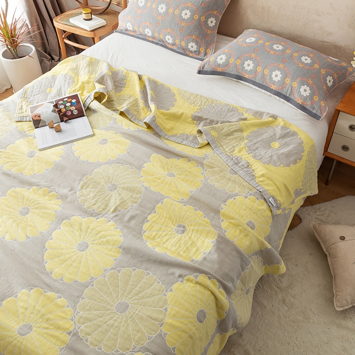 91家纺网 家纺一手货源 找家纺 朴尔家纺-毛巾被 2026春夏新款四层韩版碎花风全棉纯棉纱布毛巾被夏被夏凉被空调被-经典款常年备货 橘子物语-浅灰