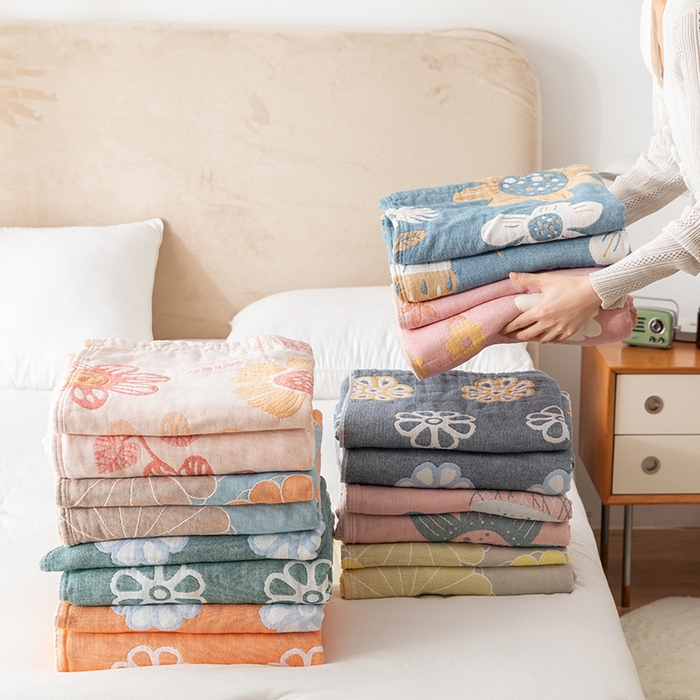 91家纺网 家纺一手货源 找家纺 朴尔家纺-毛巾被 2026春夏新款四层韩版碎花风全棉纯棉纱布毛巾被夏被夏凉被空调被-经典款常年备货 组合图仅供展示不可下单