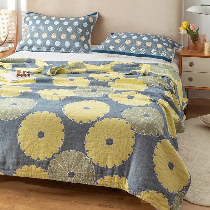 91家纺网 家纺一手货源 找家纺 朴尔家纺-毛巾被 2026春夏新款四层韩版碎花风全棉纯棉纱布毛巾被夏被夏凉被空调被-经典款常年备货 橘子物语-深灰