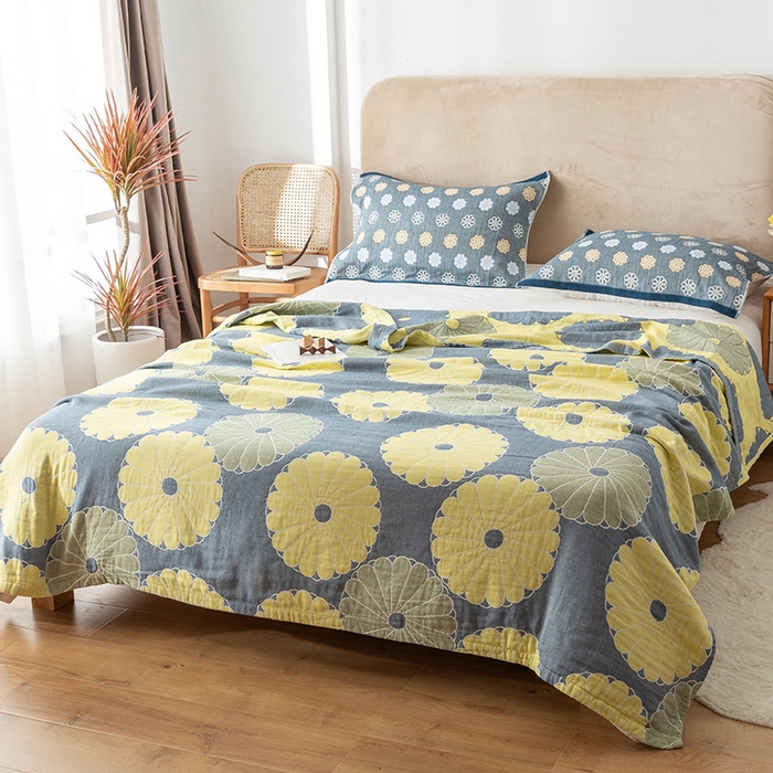 91家纺网 家纺一手货源 找家纺 朴尔家纺-毛巾被 2026春夏新款四层韩版碎花风全棉纯棉纱布毛巾被夏被夏凉被空调被-经典款常年备货 橘子物语-深灰