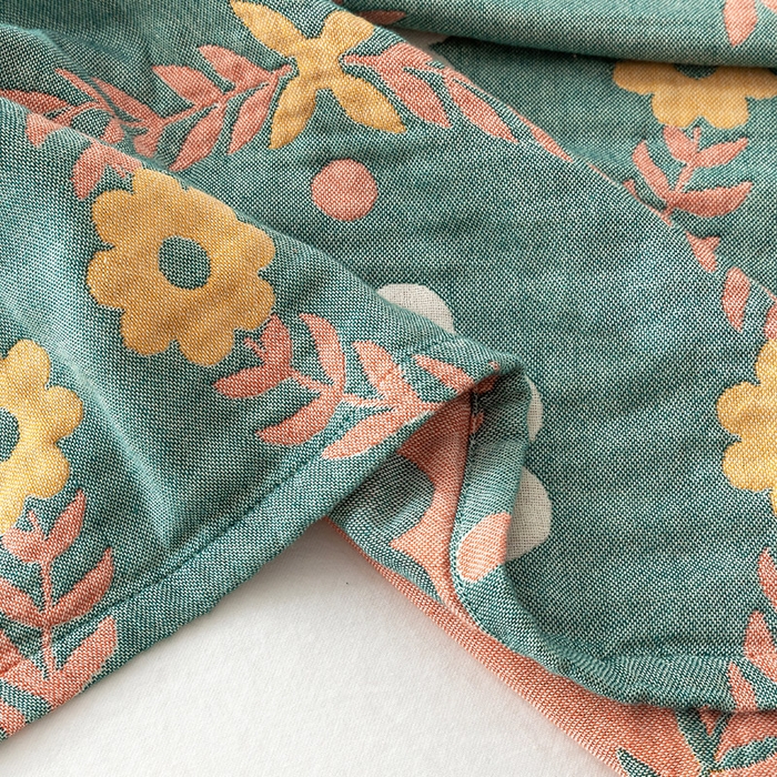 91家纺网 家纺一手货源 找家纺 朴尔家纺-毛巾被 2026春夏新款四层韩版碎花风全棉纯棉纱布毛巾被夏被夏凉被空调被-经典款常年备货 花环-绿