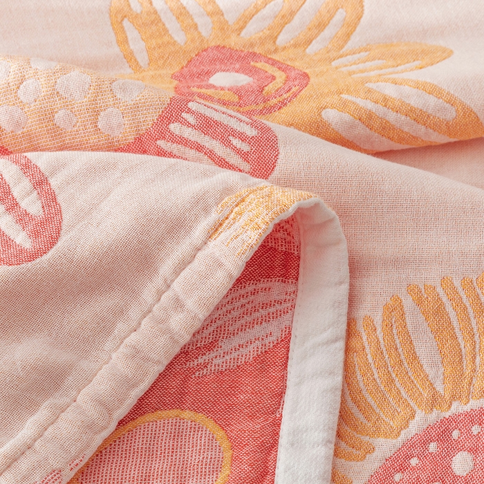 91家纺网 家纺一手货源 找家纺 朴尔家纺-毛巾被 2026春夏新款四层韩版碎花风全棉纯棉纱布毛巾被夏被夏凉被空调被-经典款常年备货 向日花开-米白