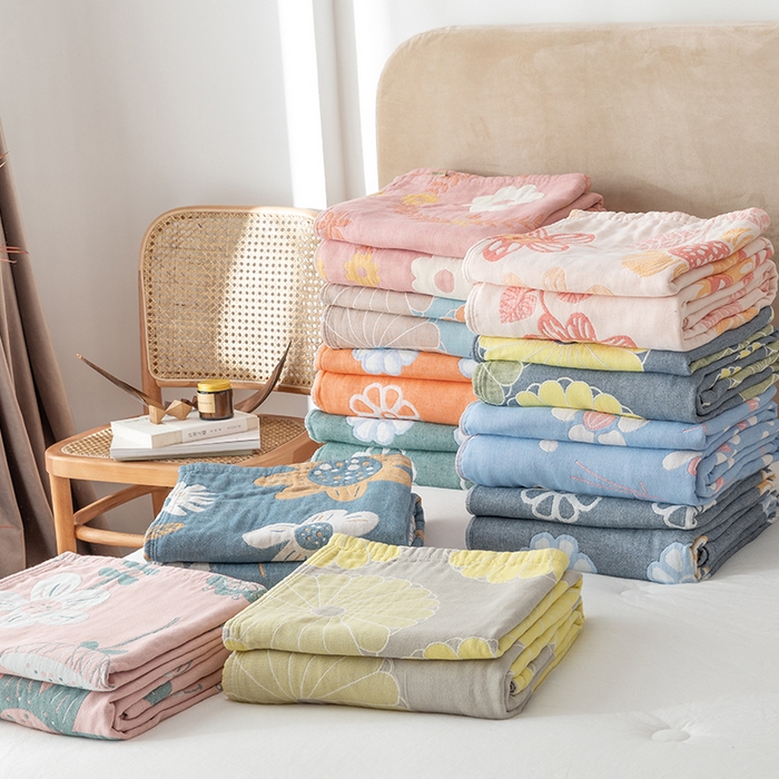 91家纺网 家纺一手货源 找家纺 朴尔家纺-毛巾被 2026春夏新款四层韩版碎花风全棉纯棉纱布毛巾被夏被夏凉被空调被-经典款常年备货 组合图仅供展示不可下单
