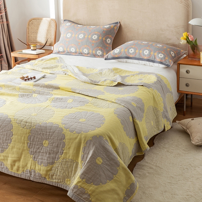 91家纺网 家纺一手货源 找家纺 朴尔家纺-毛巾被 2026春夏新款四层韩版碎花风全棉纯棉纱布毛巾被夏被夏凉被空调被-经典款常年备货 橘子物语-浅灰