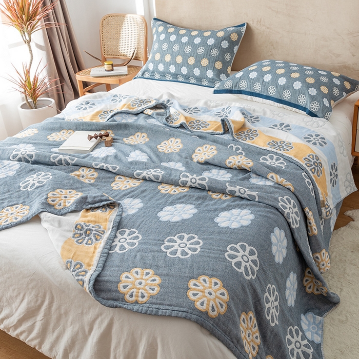 91家纺网 家纺一手货源 找家纺 朴尔家纺-毛巾被 2026春夏新款四层韩版碎花风全棉纯棉纱布毛巾被夏被夏凉被空调被-经典款常年备货 曼陀罗-灰