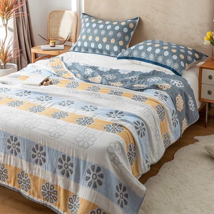 91家纺网 家纺一手货源 找家纺 朴尔家纺-毛巾被 2026春夏新款四层韩版碎花风全棉纯棉纱布毛巾被夏被夏凉被空调被-经典款常年备货 曼陀罗-灰