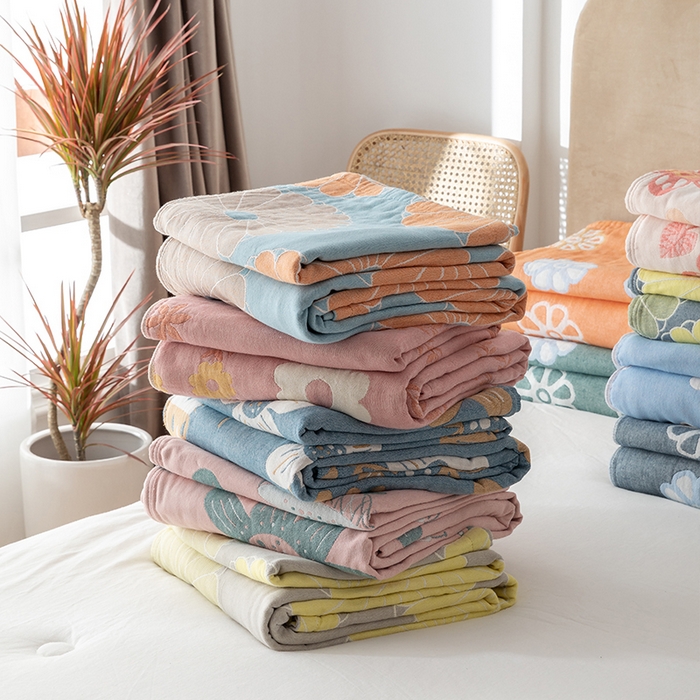 91家纺网 家纺一手货源 找家纺 朴尔家纺-毛巾被 2026春夏新款四层韩版碎花风全棉纯棉纱布毛巾被夏被夏凉被空调被-经典款常年备货 组合图仅供展示不可下单