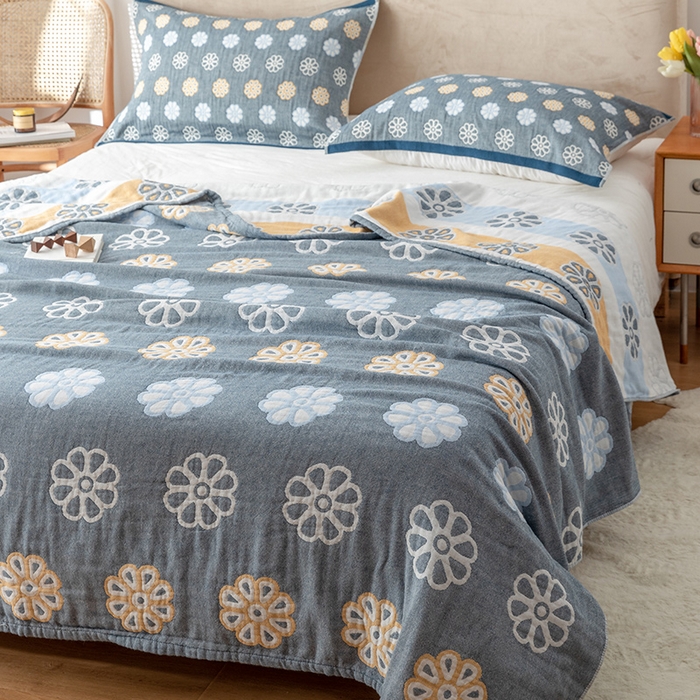 91家纺网 家纺一手货源 找家纺 朴尔家纺-毛巾被 2026春夏新款四层韩版碎花风全棉纯棉纱布毛巾被夏被夏凉被空调被-经典款常年备货 曼陀罗-灰