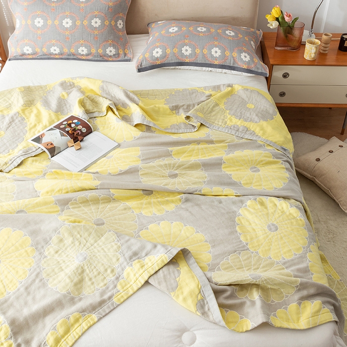 91家纺网 家纺一手货源 找家纺 朴尔家纺-毛巾被 2026春夏新款四层韩版碎花风全棉纯棉纱布毛巾被夏被夏凉被空调被-经典款常年备货 橘子物语-浅灰