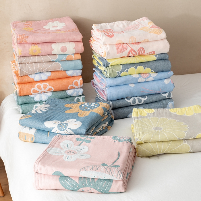 91家纺网 家纺一手货源 找家纺 朴尔家纺-毛巾被 2026春夏新款四层韩版碎花风全棉纯棉纱布毛巾被夏被夏凉被空调被-经典款常年备货 组合图仅供展示不可下单