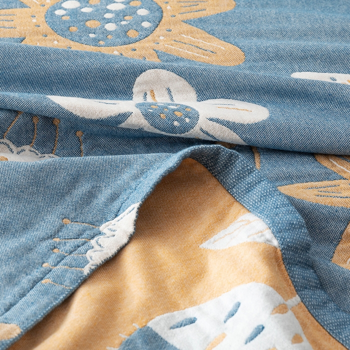 91家纺网 家纺一手货源 找家纺 朴尔家纺-毛巾被 2026春夏新款四层韩版碎花风全棉纯棉纱布毛巾被夏被夏凉被空调被-经典款常年备货 清新夏日-蓝