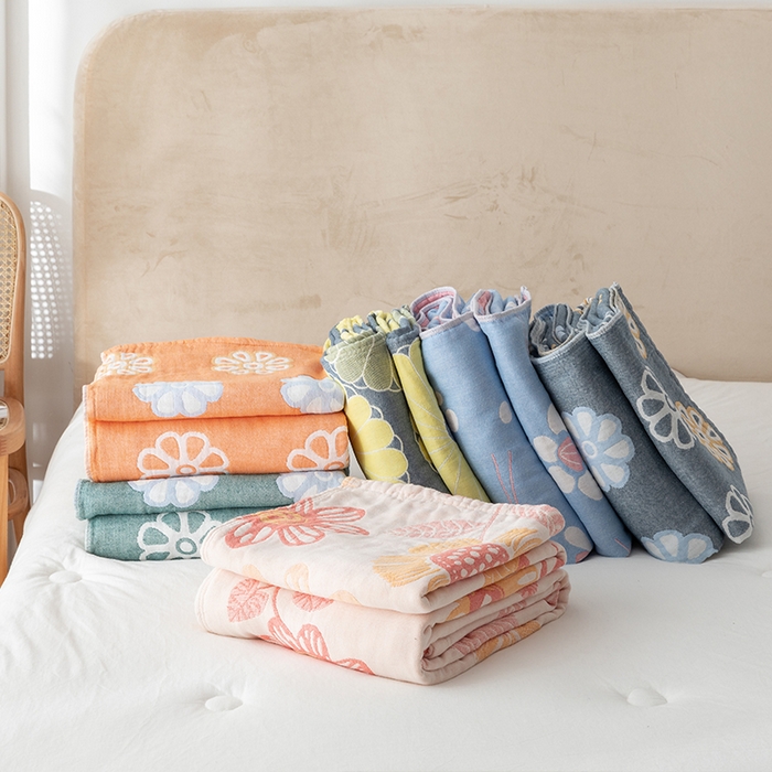 91家纺网 家纺一手货源 找家纺 朴尔家纺-毛巾被 2026春夏新款四层韩版碎花风全棉纯棉纱布毛巾被夏被夏凉被空调被-经典款常年备货 组合图仅供展示不可下单