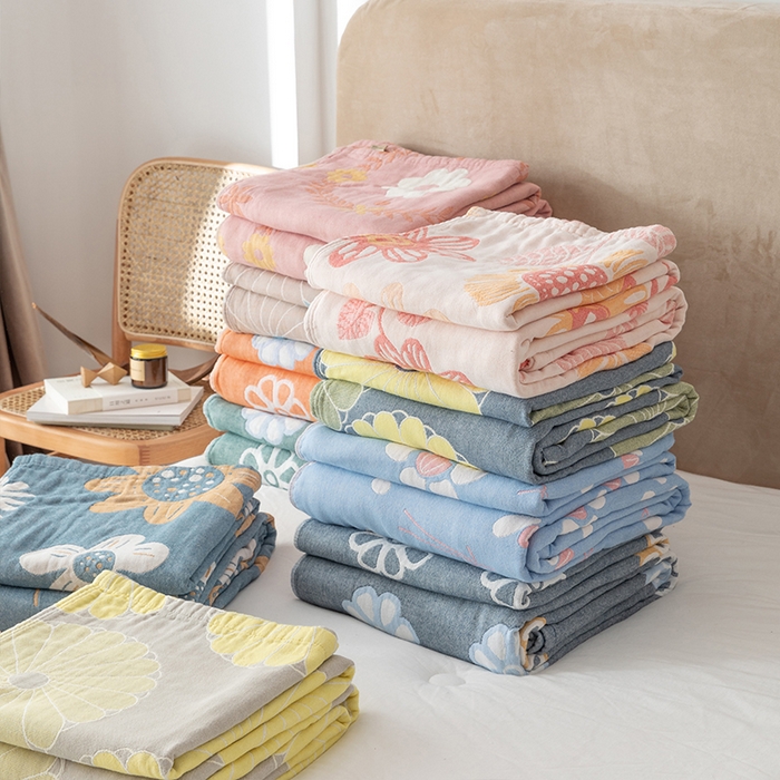 91家纺网 家纺一手货源 找家纺 朴尔家纺-毛巾被 2026春夏新款四层韩版碎花风全棉纯棉纱布毛巾被夏被夏凉被空调被-经典款常年备货 组合图仅供展示不可下单