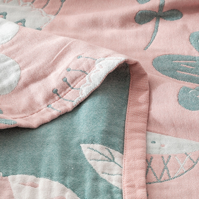 91家纺网 家纺一手货源 找家纺 朴尔家纺-毛巾被 2026春夏新款四层韩版碎花风全棉纯棉纱布毛巾被夏被夏凉被空调被-经典款常年备货 清新夏日-粉