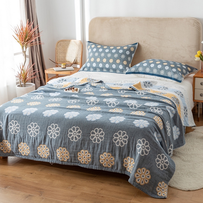 91家纺网 家纺一手货源 找家纺 朴尔家纺-毛巾被 2026春夏新款四层韩版碎花风全棉纯棉纱布毛巾被夏被夏凉被空调被-经典款常年备货 曼陀罗-灰