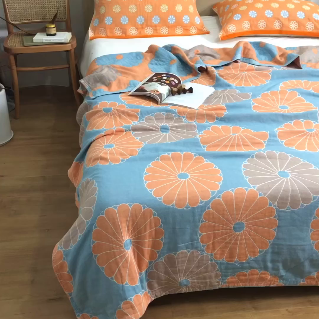 91家纺网 家纺一手货源 找家纺 朴尔家纺-毛巾被 2026春夏新款四层韩版碎花风全棉纯棉纱布毛巾被夏被夏凉被空调被-经典款常年备货 橘子物语-兰