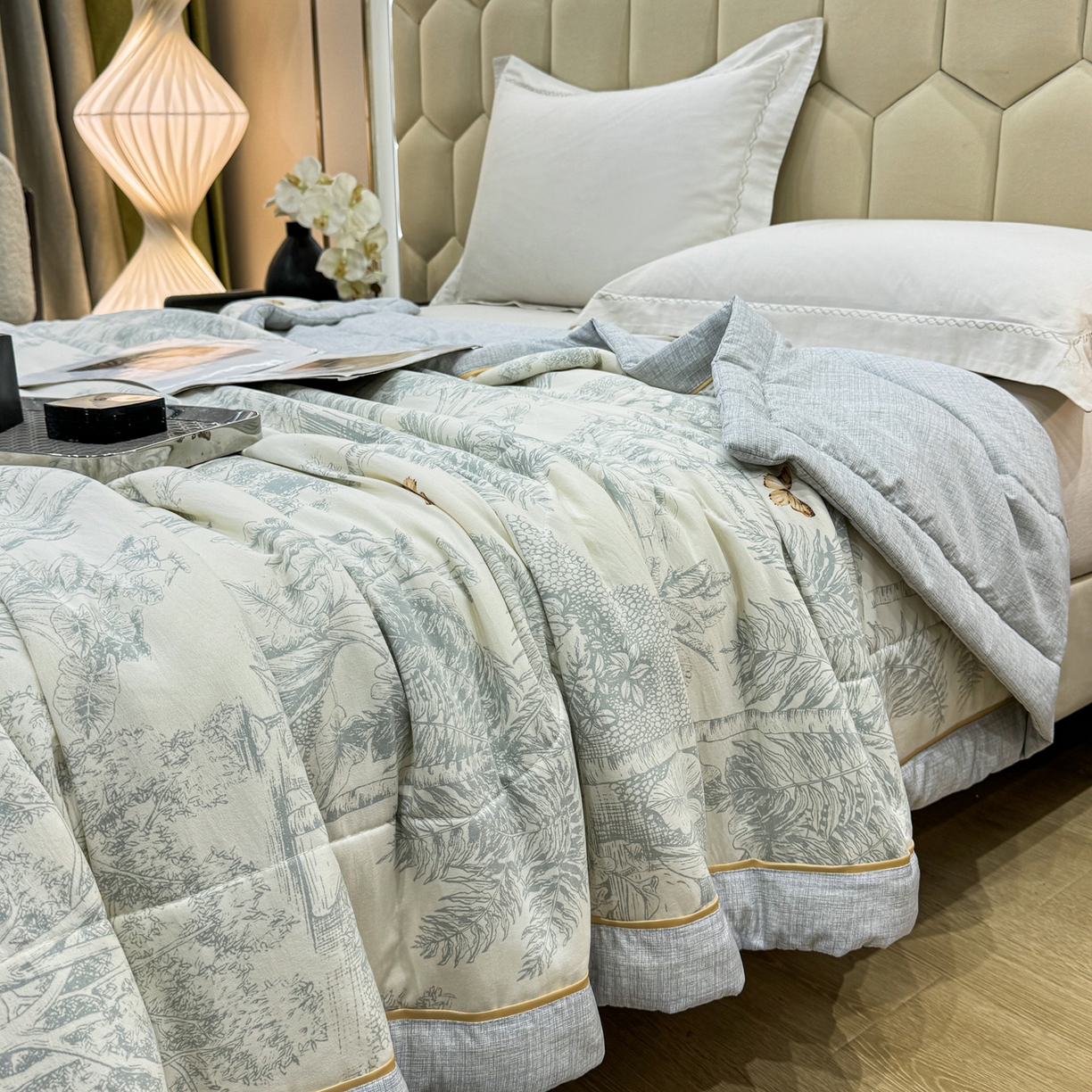 91家纺网 家纺一手货源 找家纺 心悦家纺 2026新款柔丝绵印花夏凉被空调被夏被系列 浅影兰